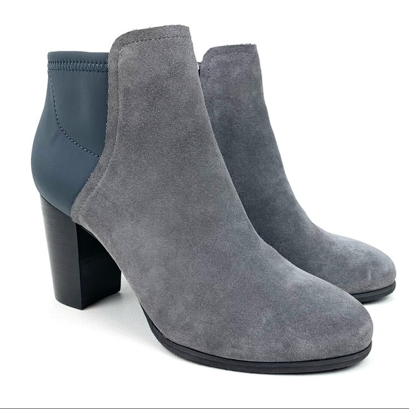 Vionic Shoes - Vionic Sz 6.5 Whitney Ankle Boot Suede Leather Block Heel Bootie Neoprene Gray